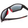 Close Up View of Coyote FP-04 Mens Wrap Polarized Sunglasses in Matte Black Grey/Red Mirror 62 mm