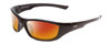 Profile View of Coyote P-19 Designer Polarized Sunglasses with Custom Cut Red Mirror Lenses in Black Grey Unisex Wrap Full Rim Acetate 60 mm