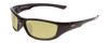 Profile View of Coyote P-19 Designer Polarized Reading Sunglasses with Custom Cut Powered Sun Flower Yellow Lenses in Black Grey Unisex Wrap Full Rim Acetate 60 mm