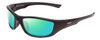 Profile View of Coyote P-19 Designer Polarized Reading Sunglasses with Custom Cut Powered Green Mirror Lenses in Matte Black Unisex Wrap Full Rim Acetate 60 mm