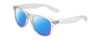 Profile View of Coyote P-23 Designer Polarized Reading Sunglasses with Custom Cut Powered Blue Mirror Lenses in Crystal Clear Grey Unisex Square Full Rim Acetate 51 mm