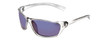 Profile View of Coyote P-38 Unisex Designer Polarized Sunglasses Crystal Grey & Blue Mirror 65mm