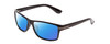 Profile View of Coyote P-43 Designer Polarized Sunglasses with Custom Cut Blue Mirror Lenses in Gloss Black Unisex Rectangle Full Rim Acetate 58 mm