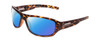 Profile View of Coyote Sonoma Designer Polarized Sunglasses with Custom Cut Blue Mirror Lenses in Dark Matte Tortoise Unisex Wrap Full Rim Acetate 61 mm