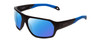 Profile View of Smith Optics Deckboss Designer Polarized Sunglasses with Custom Cut Blue Mirror Lenses in Matte Black Blue Unisex Rectangle Full Rim Acetate 63 mm