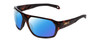 Profile View of Smith Optics Deckboss Designer Polarized Sunglasses with Custom Cut Blue Mirror Lenses in Tortoise Havana Brown Gold Unisex Rectangle Full Rim Acetate 63 mm