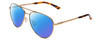 Profile View of Smith Optics Layback Designer Polarized Sunglasses with Custom Cut Blue Mirror Lenses in Matte Gold Unisex Pilot Full Rim Metal 60 mm