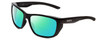 Profile View of Smith Optics Longfin Designer Polarized Reading Sunglasses with Custom Cut Powered Green Mirror Lenses in Gloss Black Unisex Wrap Full Rim Acetate 59 mm