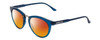 Profile View of Smith Optics Questa Designer Polarized Sunglasses with Custom Cut Red Mirror Lenses in Cool Blue Crystal Ladies Round Full Rim Acetate 50 mm