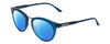 Profile View of Smith Optics Questa Designer Polarized Reading Sunglasses with Custom Cut Powered Blue Mirror Lenses in Cool Blue Crystal Ladies Round Full Rim Acetate 50 mm