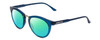 Profile View of Smith Optics Questa Designer Polarized Reading Sunglasses with Custom Cut Powered Green Mirror Lenses in Cool Blue Crystal Ladies Round Full Rim Acetate 50 mm