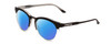 Profile View of Smith Optics Questa Designer Polarized Sunglasses with Custom Cut Blue Mirror Lenses in Matte Black Crystal Ladies Round Full Rim Acetate 50 mm
