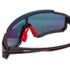 Close view of Coyote Cobra Pit Viper Style Rimless Polarized Sunglasses Matte Black/Red Mirror Shift