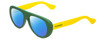 Profile View of Havaianas RIO/M Designer Polarized Reading Sunglasses with Custom Cut Powered Blue Mirror Lenses in Matte Green Yellow Unisex Retro Full Rim Acetate 54 mm