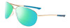 Profile View of Smith Optics Serpico 2 Designer Polarized Reading Sunglasses with Custom Cut Powered Green Mirror Lenses in Gold Unisex Pilot Full Rim Metal 65 mm