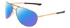 Profile View of Smith Optics Serpico 2 Designer Polarized Sunglasses with Custom Cut Blue Mirror Lenses in Matte Gold Unisex Pilot Full Rim Metal 65 mm