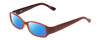 Profile View of SOHO 62 Designer Polarized Sunglasses with Custom Cut Blue Mirror Lenses in Chocalte Brown Caramel Layered Ladies Oval Full Rim Acetate 49 mm