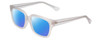 Profile View of Gotham Style 254 Designer Polarized Sunglasses with Custom Cut Blue Mirror Lenses in Matte Crystal Clear Mens Square Full Rim Acetate 54 mm