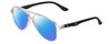 Profile View of Gotham Style Flex Collection 67 Designer Polarized Sunglasses with Custom Cut Blue Mirror Lenses in Crystal&Matte Black Mens Pilot Full Rim Acetate 65 mm