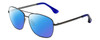 Profile View of Isaac Mizrahi IM49-37 Designer Polarized Sunglasses with Custom Cut Blue Mirror Lenses in Gun Metal Grey Blue Violet Unisex Pilot Full Rim Metal 58 mm