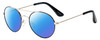 Profile View of Isaac Mizrahi IM103-10 Designer Polarized Sunglasses with Custom Cut Blue Mirror Lenses in Black Gold Unisex Pilot Full Rim Metal 55 mm