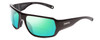 Profile View of Smith Optics Castaway Designer Polarized Reading Sunglasses with Custom Cut Powered Green Mirror Lenses in Gloss Black Unisex Wrap Full Rim Acetate 63 mm