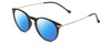 Profile View of Ernest Hemingway H4845 Designer Polarized Sunglasses with Custom Cut Blue Mirror Lenses in Matte Black Silver Unisex Round Full Rim Acetate 48 mm