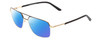 Profile View of Big and Tall 25 Designer Polarized Sunglasses with Custom Cut Blue Mirror Lenses in Matte Black/Shiny Gold Unisex Pilot Full Rim Metal 60 mm