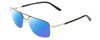 Profile View of Big and Tall 25 Designer Polarized Reading Sunglasses with Custom Cut Powered Blue Mirror Lenses in Matte Black/Shiny Gold Unisex Pilot Full Rim Metal 60 mm