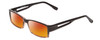 Profile View of Soho 1001 Designer Polarized Sunglasses with Custom Cut Red Mirror Lenses in Shiny Black/Grey Crystal Ladies Rectangle Full Rim Acetate 55 mm
