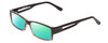 Profile View of Soho 1001 Designer Polarized Reading Sunglasses with Custom Cut Powered Green Mirror Lenses in Shiny Black/Grey Crystal Ladies Rectangle Full Rim Acetate 55 mm