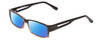 Profile View of Soho 1001 Designer Polarized Reading Sunglasses with Custom Cut Powered Blue Mirror Lenses in Shiny Black/Grey Crystal Ladies Rectangle Full Rim Acetate 55 mm