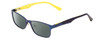 Profile View of Guess GU9173 Designer Polarized Sunglasses with Custom Cut Smoke Grey Lenses in Matte Navy Blue Yellow Unisex Rectangle Full Rim Metal 47 mm