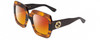 Profile View of Gucci GG0178S Designer Polarized Sunglasses with Custom Cut Red Mirror Lenses in Transparent Havana/Black Ladies Square Full Rim Acetate 54 mm