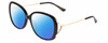 Profile View of Gucci GG0649SK Designer Polarized Sunglasses with Custom Cut Blue Mirror Lenses in Black/Gold Ladies Oval Full Rim Acetate 58 mm