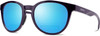 Profile View of Smith Optics Eastbank Designer Polarized Reading Sunglasses with Custom Cut Powered Blue Mirror Lenses in Crystal Midnight Purple Ladies Round Full Rim Acetate 52 mm