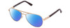 Profile View of REVO Raconteur Designer Polarized Reading Sunglasses with Custom Cut Powered Blue Mirror Lenses in Gold Unisex Pilot Full Rim Metal 58 mm