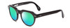 Profile View of Ernest Hemingway H4816 Designer Polarized Reading Sunglasses with Custom Cut Powered Green Mirror Lenses in Shiny Black Unisex Round Full Rim Acetate 48 mm