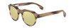 Profile View of Ernest Hemingway H4816 Designer Polarized Reading Sunglasses with Custom Cut Powered Sun Flower Yellow Lenses in Olive Green Brown Striped Marble Unisex Round Full Rim Acetate 48 mm