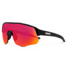 Profile View of Suncloud Cadence Pit Viper Style Semi-Rimless Sport Shield Sunglasses in Black with Polar Red Mirror
