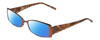 Profile View of Jones New York J443 Designer Polarized Sunglasses with Custom Cut Blue Mirror Lenses in Satin Brown Leaf Ladies Rectangular Full Rim Metal 54 mm