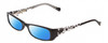 Profile View of Lucky Brand Michelle Designer Polarized Sunglasses with Custom Cut Blue Mirror Lenses in Gloss Black Crystal Confetti Ladies Rectangular Full Rim Acetate 51 mm