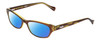 Profile View of Lucky Brand Swirl Designer Polarized Sunglasses with Custom Cut Blue Mirror Lenses in Brown Yellow Layer Crystal Ladies Cat Eye Full Rim Acetate 53 mm