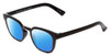 Profile View of Book Club Cents No Ability Designer Polarized Sunglasses with Custom Cut Blue Mirror Lenses in Gloss Black Unisex Panthos Full Rim Acetate 48 mm