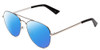Profile View of Book Club Hard Crimes Designer Polarized Sunglasses with Custom Cut Blue Mirror Lenses in Black Silver Unisex Pilot Full Rim Metal 55 mm