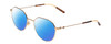 Profile View of GUCCI GG0684O Designer Polarized Reading Sunglasses with Custom Cut Powered Blue Mirror Lenses in Gold Brown Tortoise Havana Ivory Ladies Round Full Rim Metal 51 mm