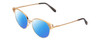 Profile View of Chopard VCHC51S Designer Polarized Sunglasses with Custom Cut Blue Mirror Lenses in Rose 23KT Gold Plated/Grey Crystal Sparkles Ladies Cat Eye Full Rim Metal 53 mm