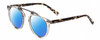 Profile View of John Varvatos V602 Designer Polarized Sunglasses with Custom Cut Blue Mirror Lenses in Grey Crystal /Gunmetal/Tortoise Unisex Round Full Rim Acetate 52 mm