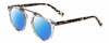 Profile View of John Varvatos V602 Designer Polarized Reading Sunglasses with Custom Cut Powered Blue Mirror Lenses in Grey Crystal /Gunmetal/Tortoise Unisex Round Full Rim Acetate 52 mm