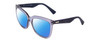 Profile View of POLICE SPL410 Designer Polarized Sunglasses with Custom Cut Blue Mirror Lenses in Navy Blue Crystal/Sparkles Ladies Cat Eye Full Rim Acetate 56 mm